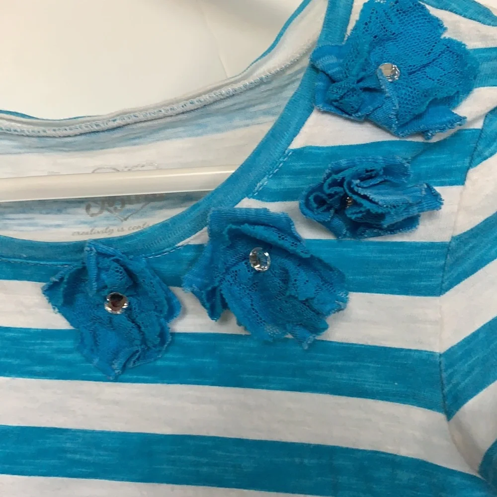 JUSTICE Blue and White Blouse with Flowers